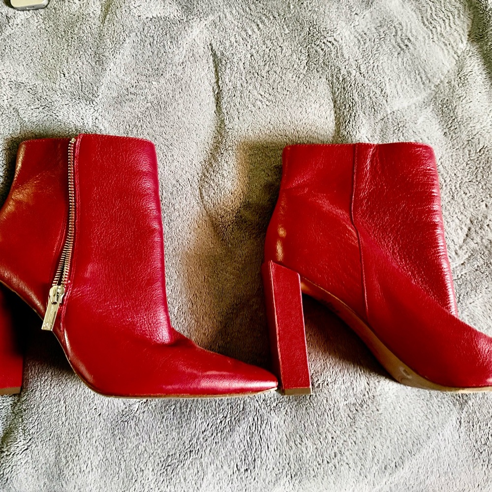 Red Leather Ankle Boots